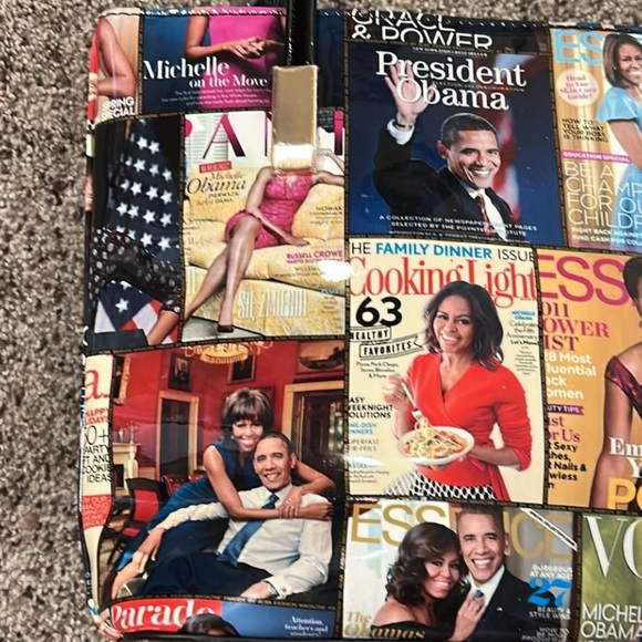 Michelle Obama First Lady Glossy Magazine Print Collage Vinyl Handbag Tote NWOT - Picture 6 of 16